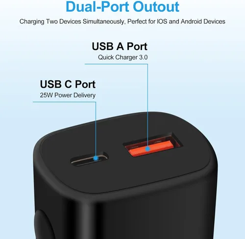Miniatura 3 de Cargador súper rápido de 25 W, tipo C, bloque de carga rápida de doble puerto para Samsung Galaxy S25/S24 FE/S24/Z Flip 7/A17/A16/A36/A15/A14 Negro-1