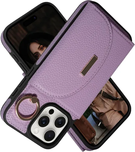 Miniatura 10 de Funda tipo cartera para iPhone 15 Pro de 6.1'', funda plegable con ranuras para tarjetas, soporte con anillo y atril, cubierta protectora tipo folio