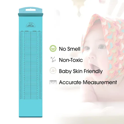 Miniatura 2 de Medarchitect Tapete de medición de altura para bebés, regla de infantómetro, tabla de altura de crecimiento para recién nacidos, niños pequeños, Azul