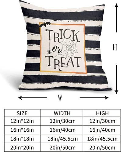 Miniatura 3 de Kawani Juego de 2 fundas de almohada de Halloween con diseño de truco o trato de 16 x 16 pulgadas, diseño de rayas blancas y negras, fundas