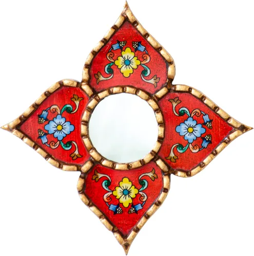 Miniatura 10 de Espejo peruano pequeño, espejo artesanal hecho a mano, decoración de pared de vidrio pintado inverso, espejos con forma de diamante de 8.26 pulgadas