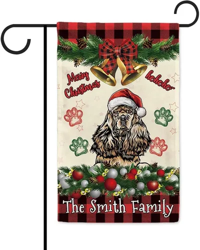Miniatura 19 de Bandera de jardín de Navidad de 12.5 x 18 pulgadas, anillo de bola de Navidad para perro chihuahua, campana, corona, bandera de búfalo rojo, a