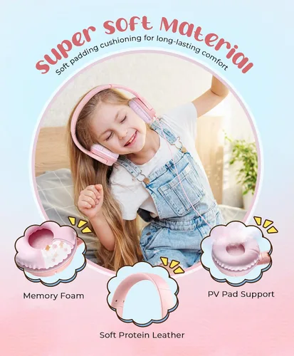 Miniatura 3 de DyBaxa Auriculares para niños, auriculares plegables con cable para niños, limitador de volumen de 94 dB, auriculares para niños para clases