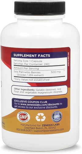 Miniatura 2 de Saw Palmetto Extract - 240 Cápsulas - 500 mg/cápsula - 200% más cápsulas que la mayoría de los competidores
