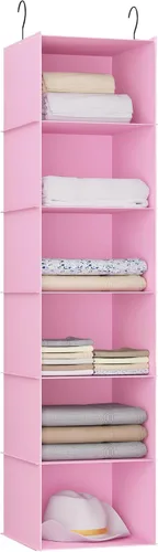 Miniatura 9 de Organizador colgante para armario, fácil de montar, estantes colgantes plegables con 4 compartimentos, para guardar ropa, bolsos, zapatos y Gris