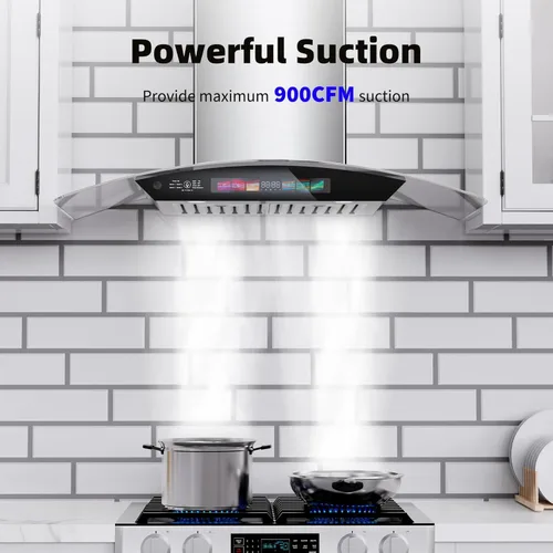 Miniatura 3 de Campana extractora de 30 pulgadas de montaje en pared, vidrio templado de 900 CFM, control por voz/gestos/tacto, campana extractora de cocina