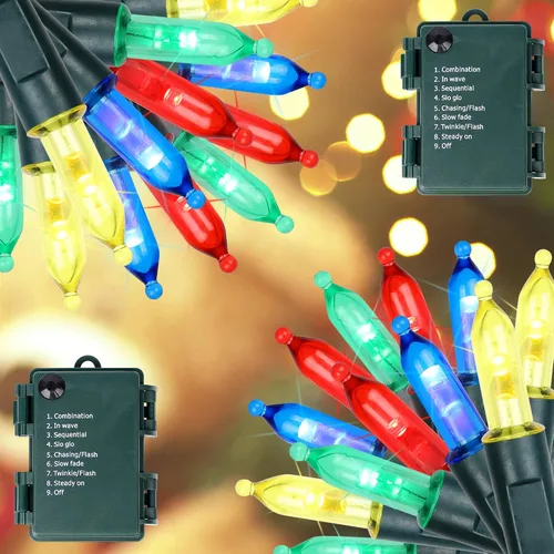 Miniatura 11 de Blissun Luces de Navidad, juego de 50 luces de alambre verde, mini cadena de luces de Navidad a pilas con 8 modos, luces de hadas de 16 pies