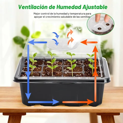 Miniatura 3 de Bonviee Paquete de 5 bandejas de inicio de semillas, kit de iniciación de plantas con cúpula de humedad ajustable y base de invernadero