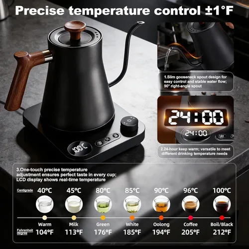 Miniatura 5 de Hervidor eléctrico digital inteligente con control de temperatura variable, interior de acero inoxidable, hervidores eléctricos de cuello de cisne