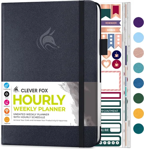 Miniatura 19 de Agenda Clever Fox semanal y mensual sin fecha con divisiones de tiempo, libro de citas y organizador diario, A5 (Amarillo)