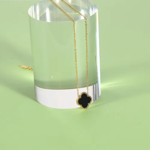 Miniatura 4 de Collar único de trébol de cuatro hojas para mujeres y niñas, colgante de trébol de la suerte blanco, negro, azul, rojo, chapado en oro de 18