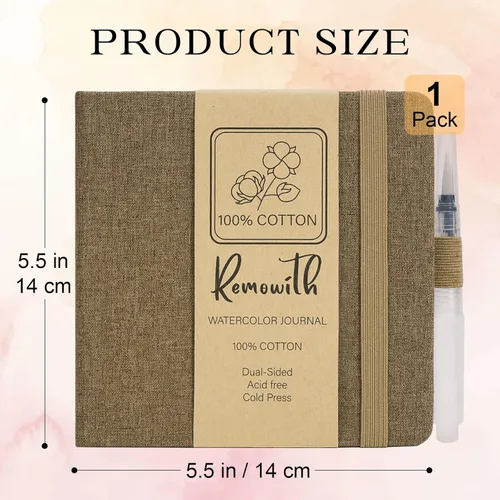 Miniatura 2 de Cuaderno de bocetos de acuarela, 5.5" x 5.5" Libros de bocetos Artista Cuaderno de papel de acuarela de algodón, cubierta de lino con bolígrafo