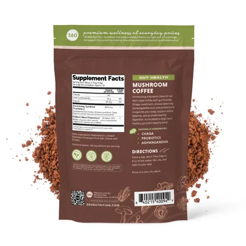 Miniatura 2 de 360 Nutrition Café Instantáneo de Hongos con Chaga Superfood Mushroom y Prebióticos, Probióticos para la Salud Intestinal y Apoyo al Enfoque