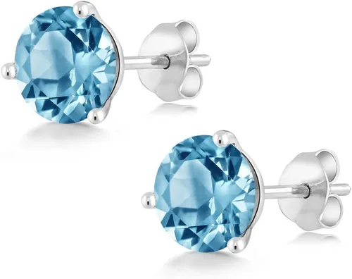 Miniatura 42 de Gem Stone King Aretes de oro de 14 quilates, 0.236 in, piedra natal redonda, Martini, 3 puntas, aretes de oro para mujer