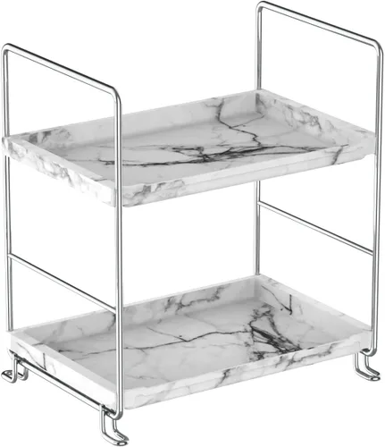 Miniatura 12 de Estante organizador de especias de 2 niveles para baño, estante de almacenamiento de encimera, estante de almacenamiento de cosméticos de pie negro