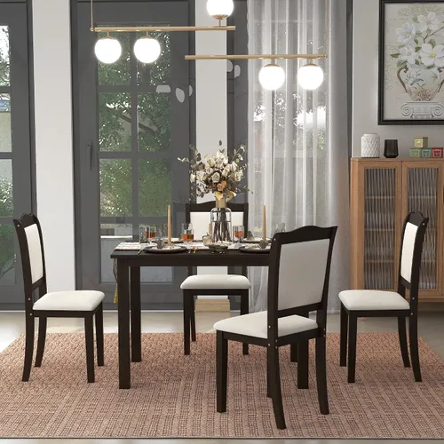 Miniatura 12 de Elegante juego de comedor de 5 piezas de altura de mostrador, mesa clásica elegante y 4 sillas, adecuado para cocina, comedor, apartamento Espresso