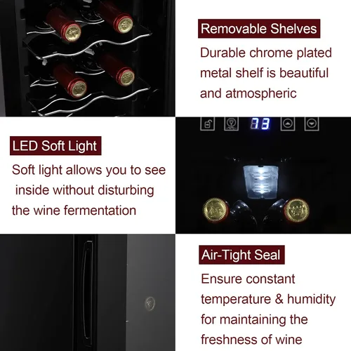 Miniatura 7 de Winado Refrigerador de vino con compresor de 12 botellas con temperatura ajustable, mini refrigerador de vino compacto independiente con control