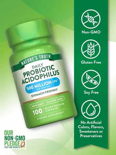 Miniatura 3 de Probióticos para hombres y mujeres Apoyo digestivo 500 millones de UFC 100 cápsulas Acidophilus Por Nature's Truth
