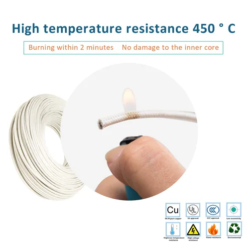 Miniatura 5 de Cable de alta temperatura Bryne Mica -60~450 Grados C, Hilos de alambre de cobre niquelado, Aislamiento de mica y fibra de vidrio, utilizado