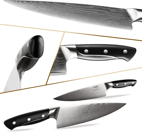 Miniatura 3 de Juego de cuchillos de cocina de Damasco de 18 piezas, 8 cuchillos de carne, mango ergonómico de ABS antideslizante triple remache para tenedor