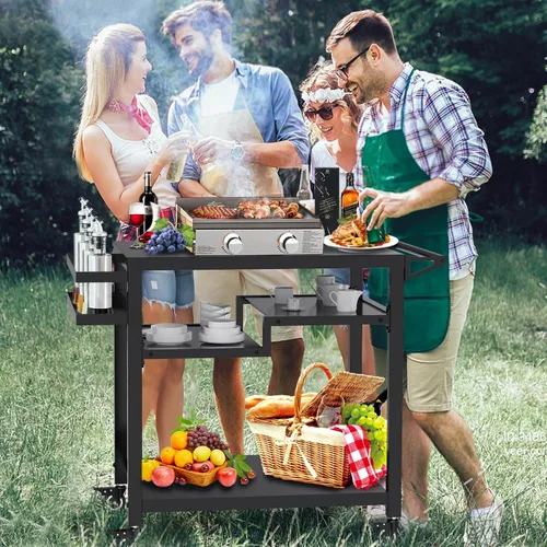 Miniatura 6 de Mesa de carrito de comedor para exteriores movible de 3 estantes de 20 x 32 pulgadas, soporte multifuncional para preparación de alimentos, mesa