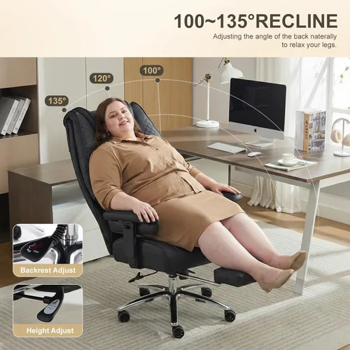 Miniatura 3 de EXCEBET Silla de oficina grande y alta de 400 libras con asiento ancho, silla ejecutiva de oficina de cuero con respaldo alto y reposapiés, sillas