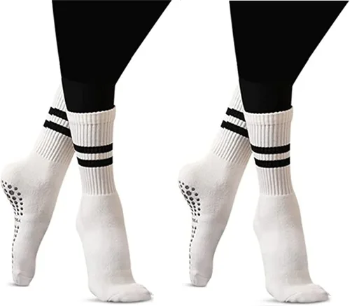 Flydo Calcetines de Pilates Grippy con empuñaduras para mujer, calcetines largos antideslizantes para yoga Pure Barre, ballet, entrenamiento de