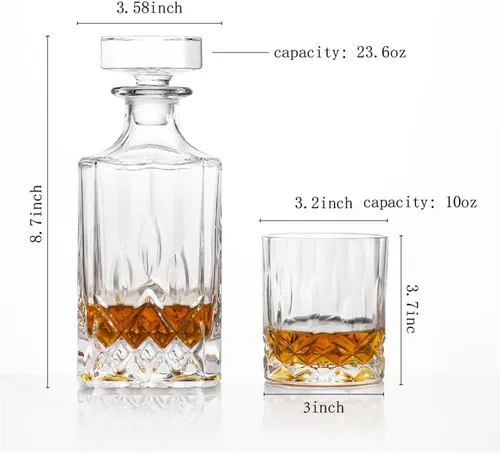 Miniatura 5 de Juego de decantador de whisky cuadrado de 23Oz con 2 vasos en caja, juego de decantador para licor de scotch, juego de decantadores de vino y whisky
