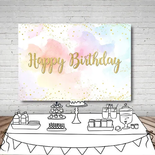 Miniatura 4 de MEHOFOND Telón de fondo de feliz cumpleaños de arcoíris pastel de 7 x 5 pies para niñas, fondo de acuarela de princesa, nube de colores dorados