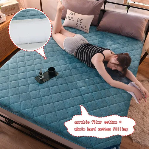 Miniatura 4 de KKCD Colchón de futón japonés de felpa con leche, colchón plegable para dormir, tapete de tatami japonés, suave y portátil, acolchado, azul, 35 x 74