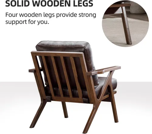 Miniatura 4 de INZOY Silla decorativa moderna de mitades de siglo con marco de madera, silla de sala de estar de piel sintética y sillón acolchado suave y grueso