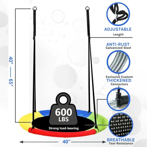Miniatura 2 de Columpio de árbol tipo platillo de 40 pulgadas para niños al aire libre, tela Textilene resistente al desgarro y a los rayos UV, impermeable, juego
