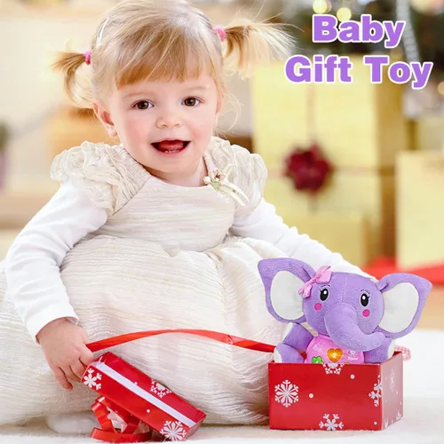 Miniatura 8 de Aitbay elefante musical de peluche, juguete para bebés de 0, 3, 6, 9 y 12 meses, juguete con luces para niños y niñas de 1 año, regalo para bebés