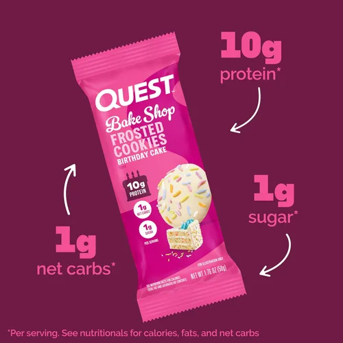 Miniatura 3 de Quest Nutrition Frosted Cookies Twin Pack, Pastel de Cumpleaños, 1g de Azúcar, 10g de Proteína, 2g de Carbohidratos Netos, Sin Gluten, 8