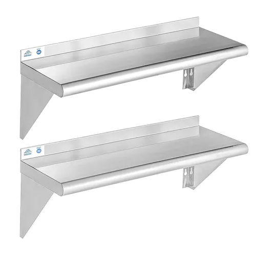 Miniatura 18 de ROCKPOINT Estante de acero inoxidable de 12 x 24 pulgadas, 250 libras, estantes comerciales de metal NSF para montaje en pared, estantería flotante