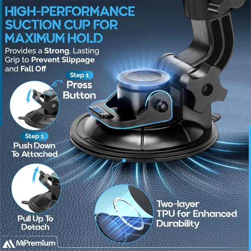 Miniatura 3 de MiPremium Soporte de ventosa de coche para GoPro Hero 13 12 11 10 9 8 7 6 5 4 3 3+ 2 sesiones negro plata XIAOYI 4K SJCAM Yi deportes acción cámara