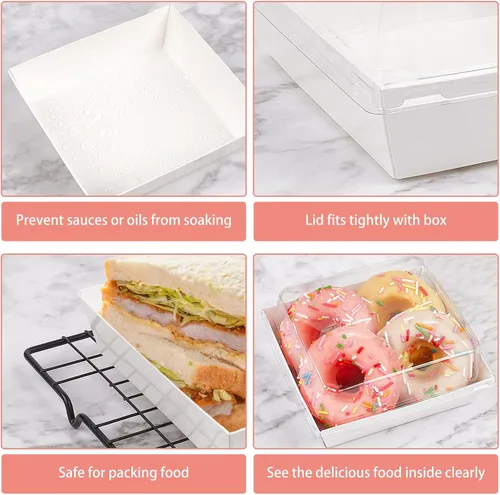 Miniatura 4 de Ocmoiy Cajas pequeñas de charcutería con tapas transparentes, recipientes de papel desechables para alimentos para llevar, cajas de postres de Blanco