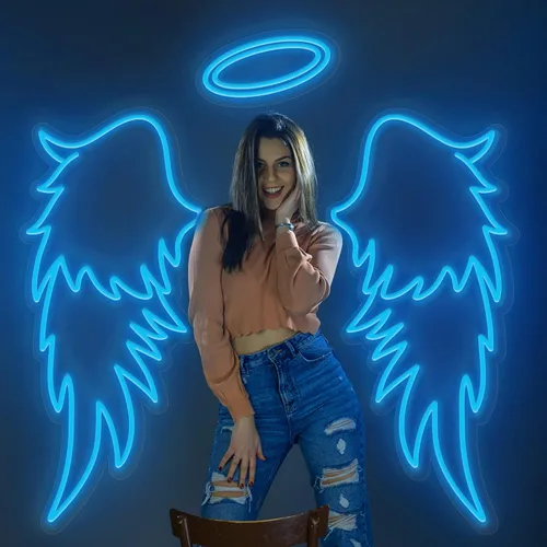Alas de ángel con halo, letreros de neón de alas de ángel para decoración de pared, luz de neón para bodas, fiestas, bares, salones, dormitorios,