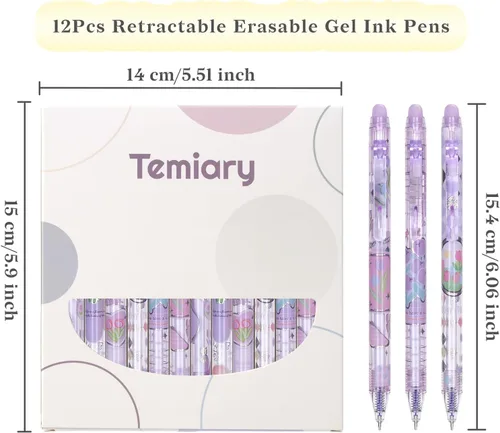Miniatura 2 de Temiary 12Pcs Bolígrafos de Gel Borrables Lindos, Hacen Desaparecer los Errores, Punta Fina de 0.02 Pulgadas (0.5mm) para Escritura Suave