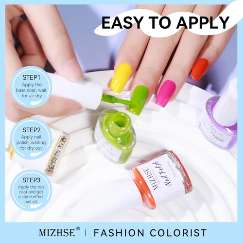 Miniatura 7 de MIZHSE Juego de esmaltes de uñas de secado rápido, esmalte de uñas de colores brillantes, esmalte de uñas regular sin gel, amarillo, verde, morado