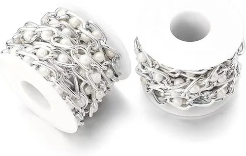 Miniatura 2 de N/C Cadenas de aluminio de 15 pies de eslabones de perlas de imitación, cadena de eslabones trenzados, cadenas de cable cruzado con colgante