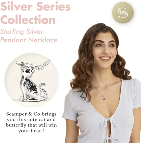 Miniatura 2 de SCAMPER & CO . Collar de plata de ley 925 chapado en rodio para mujer, collar con colgante de raza de perro o gato, cadena de cuerda con cierre