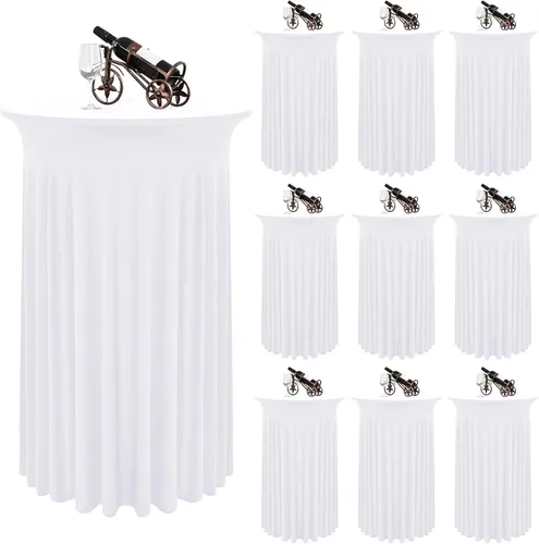 Miniatura 18 de 6 paquetes de faldas de mesa de cóctel redondas de 32" x 43" de elastano elástico con drapeados ondulados, fundas de mesa de cóctel ajustadas