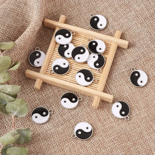 Miniatura 4 de KISSITTY 20 dijes de esmalte Yin Yang de 0.827 x 0.709 in, esmalte de doble cara para yoga, meditación, colgantes para aretes, collares, pulseras
