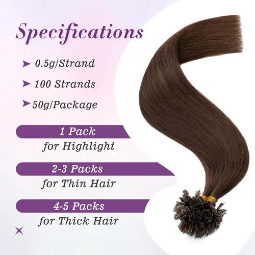 Miniatura 4 de Extensiones de cabello humano con punta en U, con queratina de fusión caliente, extensiones de cabello humano real, extensiones de cabello Remy