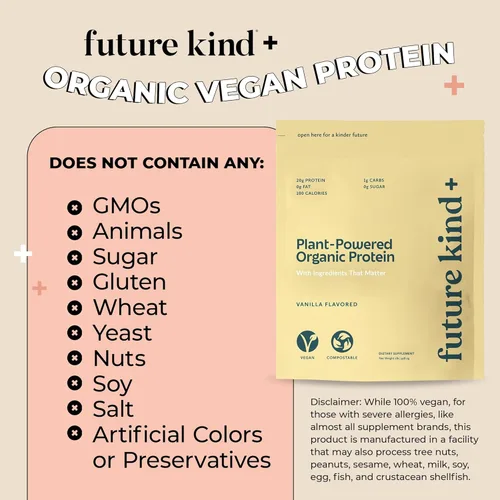 Miniatura 3 de Future Kind Proteína vegana en polvo, vainilla, proteína vegetal de guisantes para músculos magros con hierro y fibra, sin suero de leche, sin