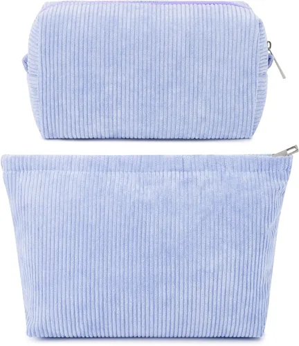 Miniatura 55 de SOIDRAM 2 Piezas de Bolsa de Maquillaje a Rayas Grande, Bolsa de Cosméticos de Cordura de Gran Capacidad, Bolsa de Lona Mixta de Artículos de Rayas