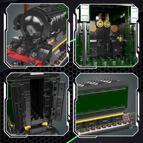 Miniatura 5 de Mould King 12044 Flying Scotsman - Kit de construcción de locomotora de vapor, más de 1766 piezas, juego de tren a gran escala con pistas