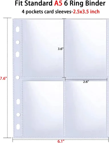 Miniatura 6 de Paquete de 30, 240 bolsillos, fundas para tarjetas fotográficas de 2.5 x 3.5 pulgadas para carpeta A5 de 6 anillas, fundas ultra transparentes