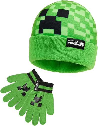 Minecraft Conjunto de gorro o gorro y guantes para niños, conjunto de invierno para niños, gorro de invierno cálido, regalos de juegos para niños
